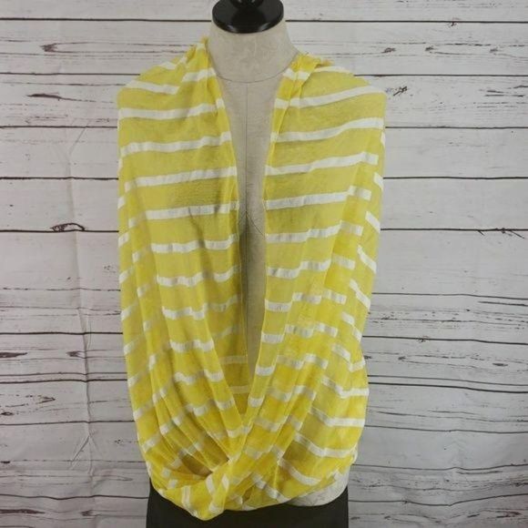 Yellow Striped infinity scarf bright‎ light weight white - Picture 2 of 4